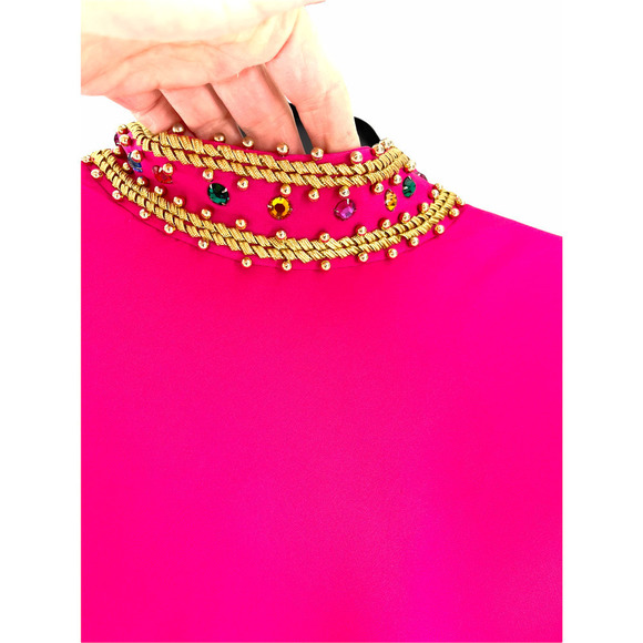 90’s MIGNON NEW YORK Pink Flared Rhinestone Dress - Picture 5 of 12